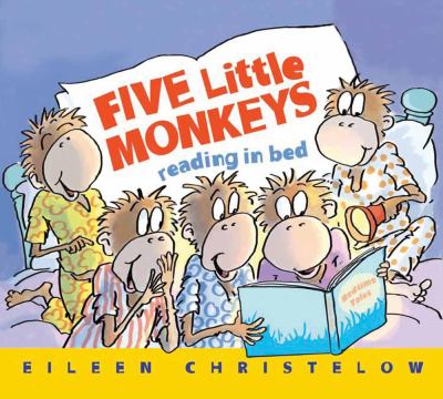 Five little monkeys reading in bed