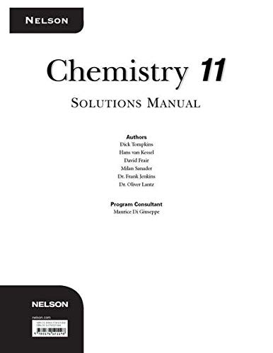 Nelson chemistry 11. Solutions manual /