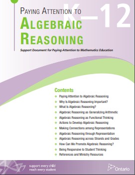 Paying attention to algebraic reasoning : support document for paying attention to Mathematics Education.