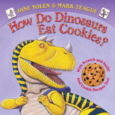 How do dinosaurs eat cookies?