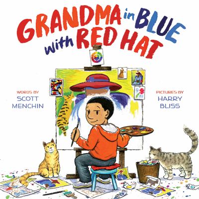 Grandma in blue with red hat