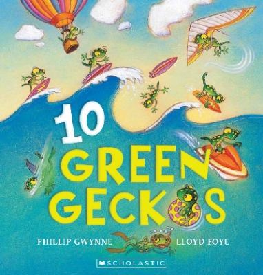 Ten green geckos