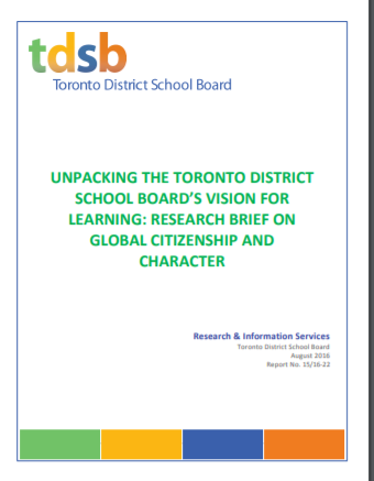 Unpacking the TDSB's vision for learning : research brief on global citizenship and character