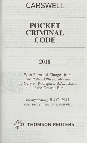 Pocket Criminal Code 2018 : with forms of charges from the Police officers manual