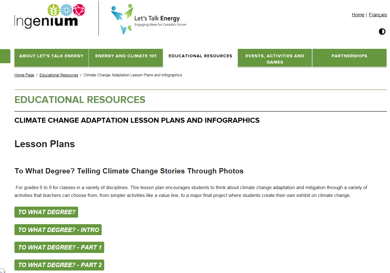 Climate change adaptation lesson plans and infographics