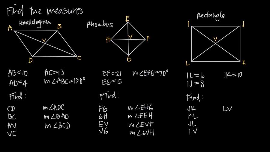Measures of Quadrilaterals : Geometry-Parallels and Polygons