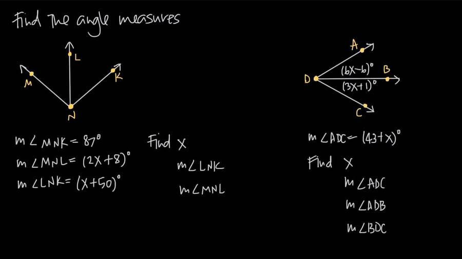 Measures of Angles with Algebra : Geometry-Introduction to Geometry