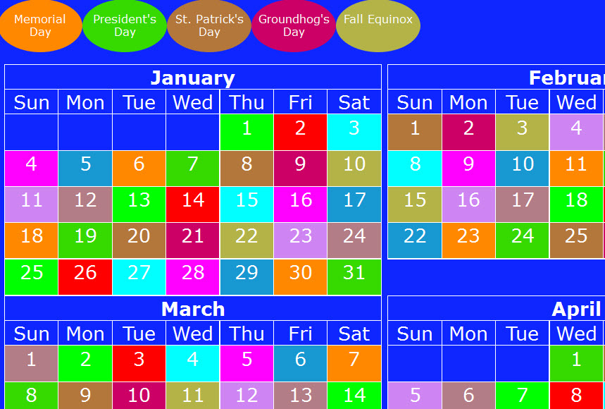 Calendar Game