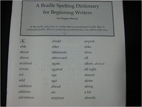A braille spelling dictionary for beginning writers