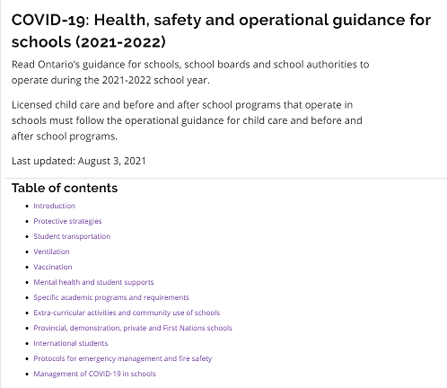 COVID-19 : health, safety and operational guidance for schools (2021-2022).