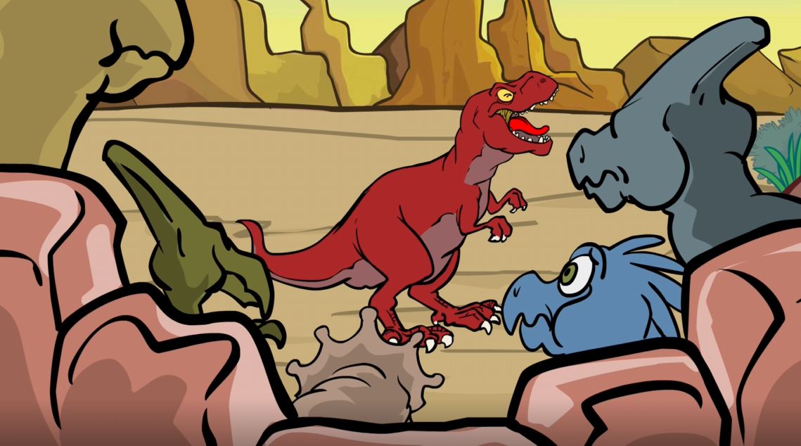 T-Rex chases Terri : Dinostory, season 1.