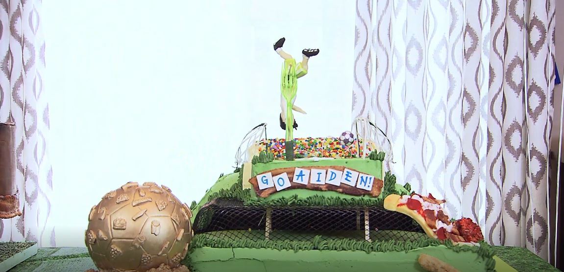 Aiden's Soccer-Trampoline Cake: Best Cake Wins Series.