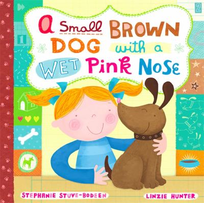 A small, brown dog with a wet, pink nose