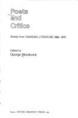 Poets and critics : essays from Canadian literature, 1966-1974